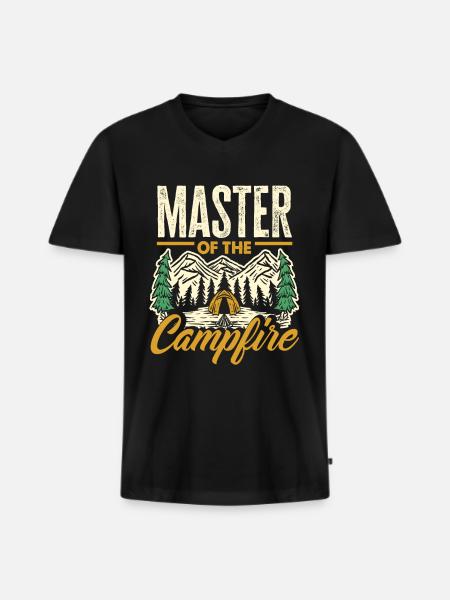 Maîtres du Campfire Camping Camper - T-shirt encolure en V Premium bio Homme - noir