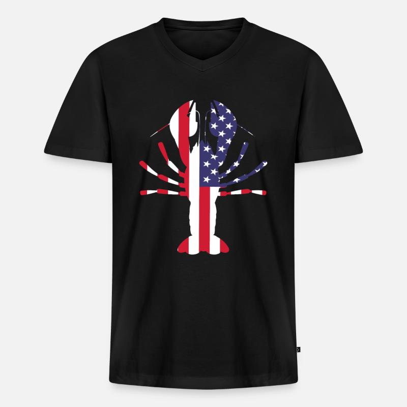 Langusten USA - Männer Premium Bio T-Shirt mit V-Ausschnitt - Schwarz