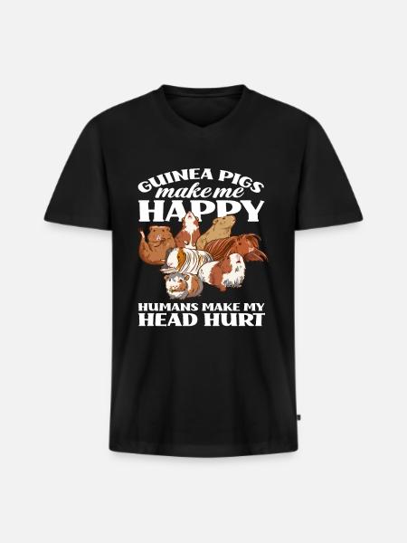 Cochon d’Inde Bonheur Animaux Amour - T-shirt encolure en V Premium bio Homme - noir