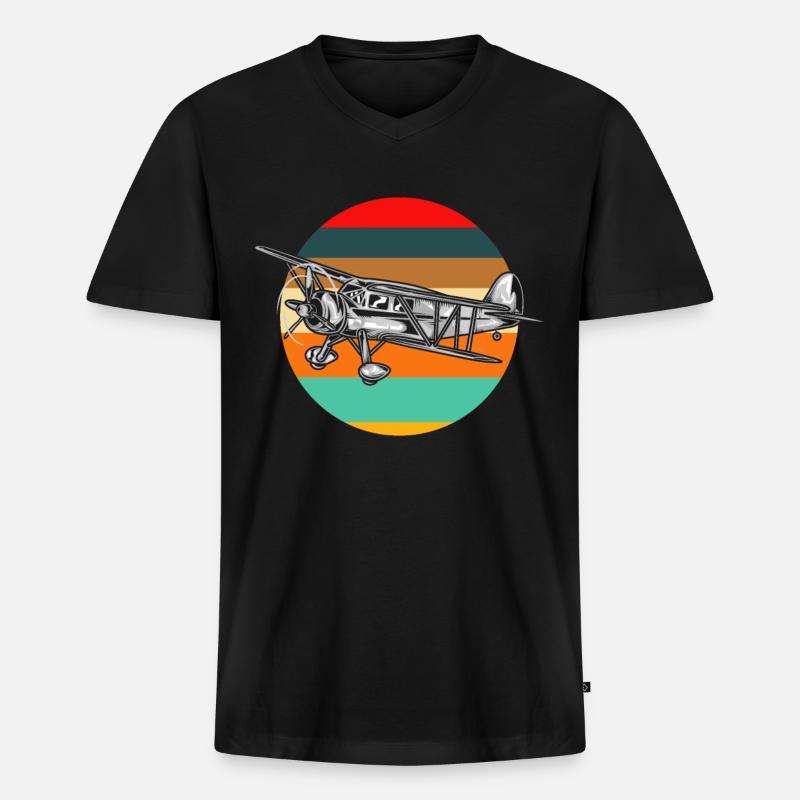Retro Piloten Pilot Flugzeug - Männer Premium Bio T-Shirt mit V-Ausschnitt - Schwarz