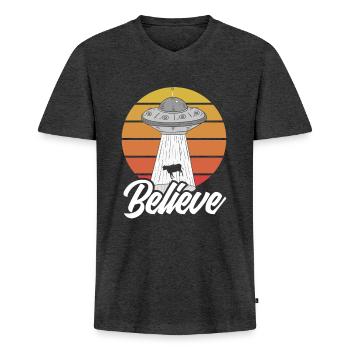 Foi extraterrestre rétro - T-shirt encolure en V Premium bio Homme - anthracite chiné - Devant - Nico (187cm)