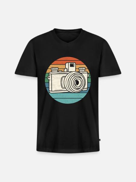 Photographer Camera Retro - Men's Premium Organic T-shirt with V-neck - black
