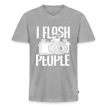 Photograph Flash - Men's Premium Organic T-shirt with V-neck - heather grey - Front