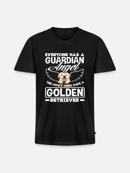 Golden Retriever Schutzengel Spruch - Männer Premium Bio T-Shirt mit V-Ausschnitt - Schwarz