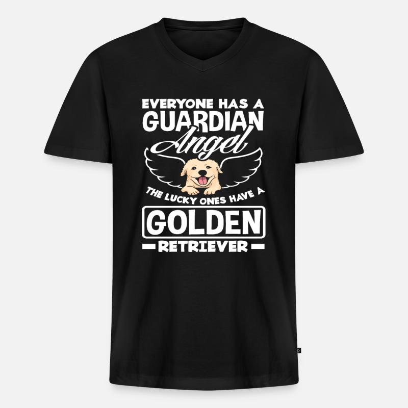 Golden Retriever Schutzengel Spruch - Männer Premium Bio T-Shirt mit V-Ausschnitt - Schwarz