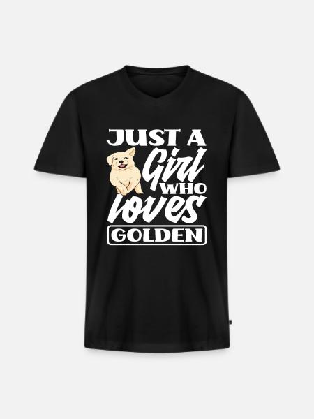 Mädchen Frau Golden Retriever - Männer Premium Bio T-Shirt mit V-Ausschnitt - Schwarz