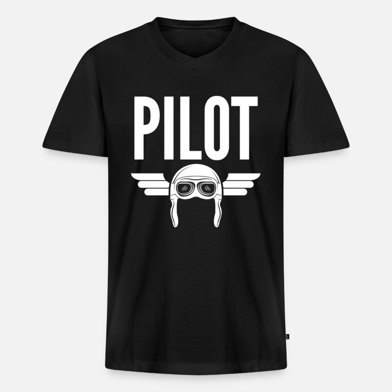 Pilot - Männer Premium Bio T-Shirt mit V-Ausschnitt - Schwarz