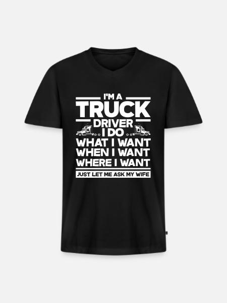 Lastbilchauffør kone spørger om gaveidé - Premium økologisk T-shirt med V-hals til mænd - sort