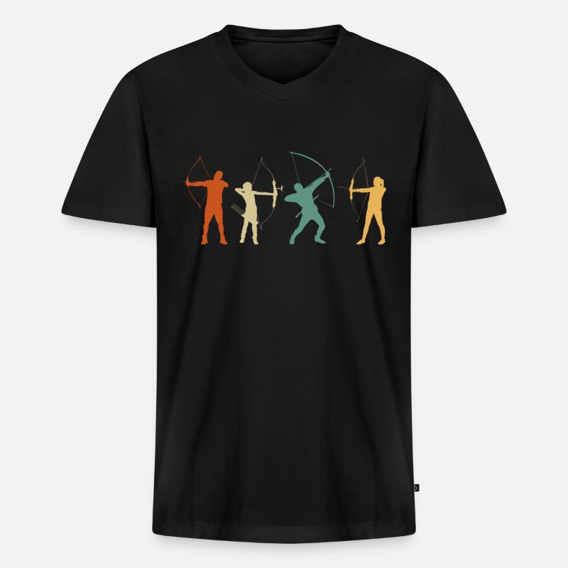 Retro Bogenschießen - Männer Premium Bio T-Shirt mit V-Ausschnitt - Schwarz