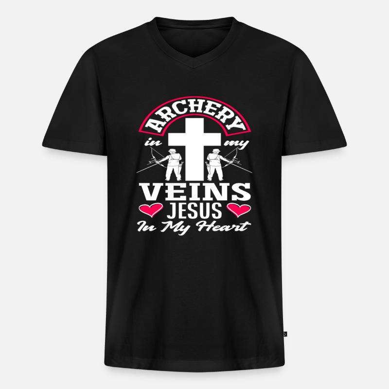 Jesus Bogen Christlich Bogenschießen - Männer Premium Bio T-Shirt mit V-Ausschnitt - Schwarz