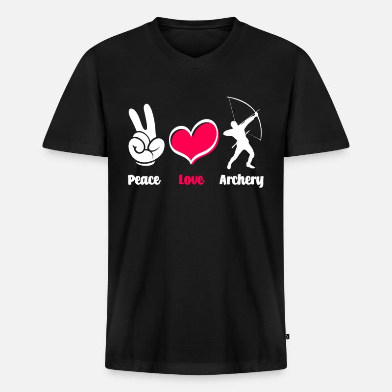 Bogen Friede Liebe Bogenschießen - Männer Premium Bio T-Shirt mit V-Ausschnitt - Schwarz