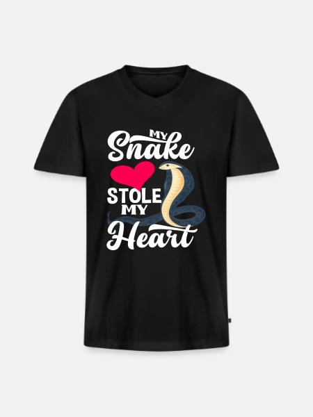 Snake Heart Love - Men's Premium Organic T-shirt with V-neck - black