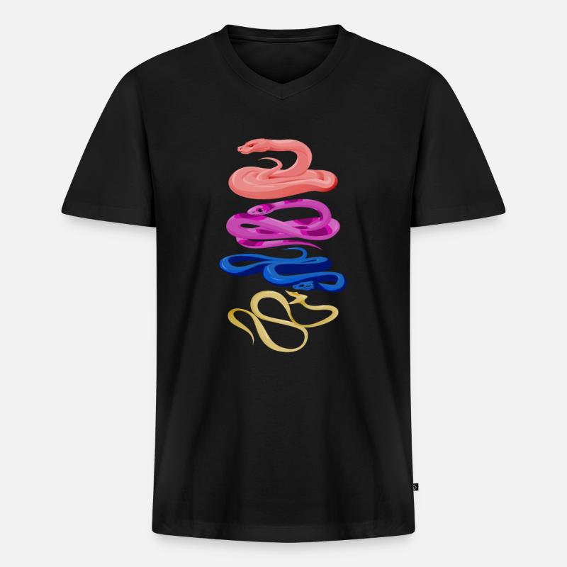 Retro Schlangen - Männer Premium Bio T-Shirt mit V-Ausschnitt - Schwarz
