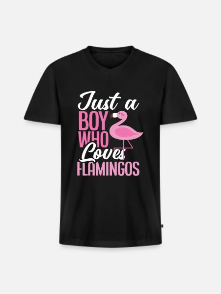 Flamingo Boy Loves Animal - Men's Premium Organic T-shirt with V-neck - black