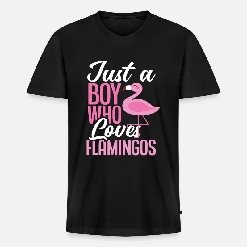 Flamingo Junge Liebt Tier - Männer Premium Bio T-Shirt mit V-Ausschnitt - Schwarz