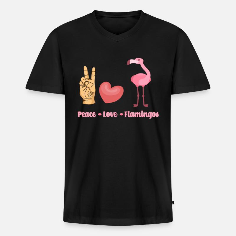 Flamingo Friede Liebe - Männer Premium Bio T-Shirt mit V-Ausschnitt - Schwarz