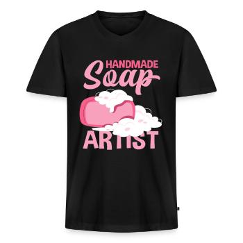 Artiste du savon fait à la main - T-shirt encolure en V Premium bio Homme - noir - Devant - Nico (187cm)