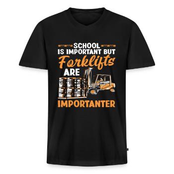 Schule Ist Wichtig Aber Gabelstapler Sind - Männer Premium Bio T-Shirt mit V-Ausschnitt - Schwarz - Vorne - Nico (187cm)