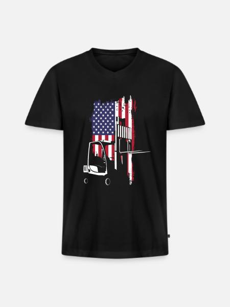Gabelstapler Fahrer USA Flagge - Männer Premium Bio T-Shirt mit V-Ausschnitt - Schwarz