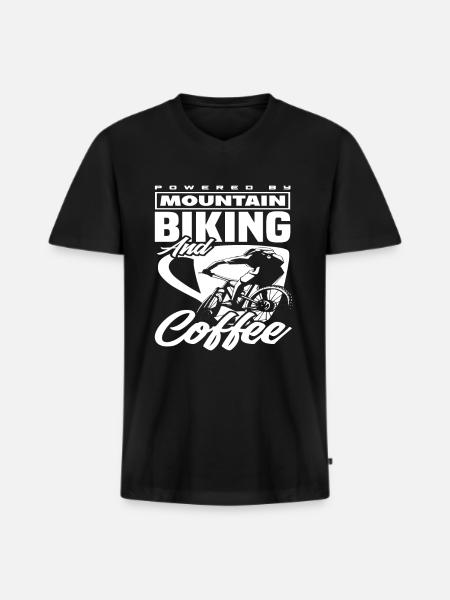 Mountain Biking and Coffee Passion - Men's Premium Organic T-shirt with V-neck - black