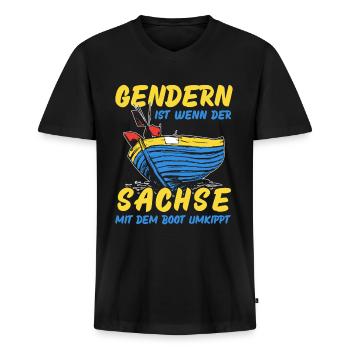 Gendern Tshirt Herren Damen Lustig Witzig Spruch - Männer Premium Bio T-Shirt mit V-Ausschnitt - Schwarz - Vorne - Nico (187cm)