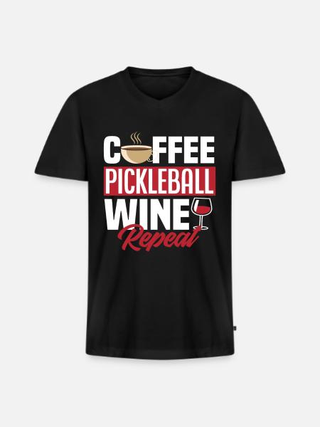 Café Pickleball Vin Répéter - T-shirt encolure en V Premium bio Homme - noir