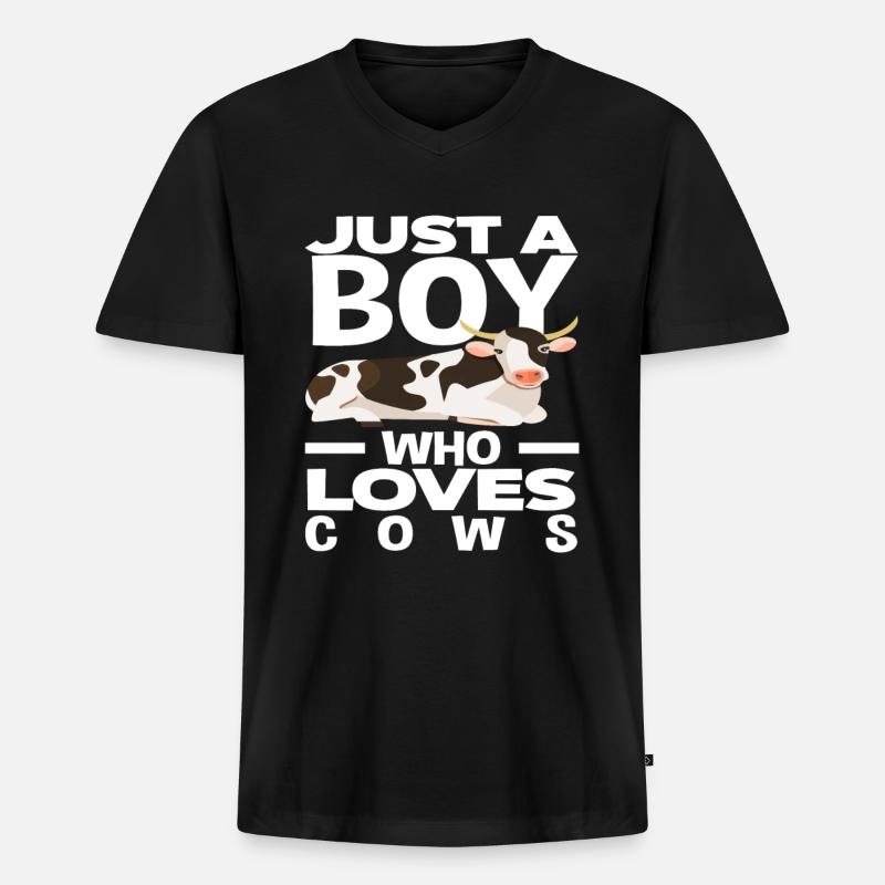 Ein Junge Der Kühe Liebt - Männer Premium Bio T-Shirt mit V-Ausschnitt - Schwarz