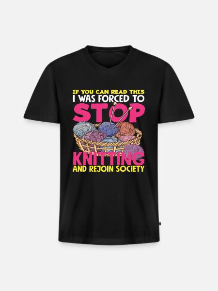 I had to stop knitting - Men's Premium Organic T-shirt with V-neck - black
