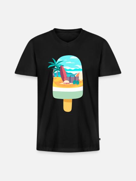 Cream Lovers Beach Vacation - Men's Premium Organic T-shirt with V-neck - black