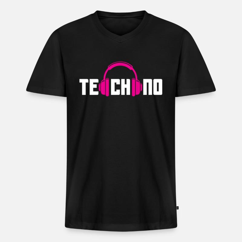 Techno Kopfhörer Für Techno Lover - Männer Premium Bio T-Shirt mit V-Ausschnitt - Schwarz