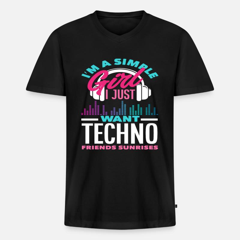Techno Lover Einfache Mädchen Freunde - Männer Premium Bio T-Shirt mit V-Ausschnitt - Schwarz