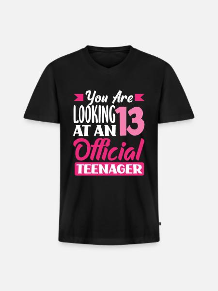 Du är nu 13 Officiell Tonåring Födelsedag - Ekologisk premium-T-shirt med V-ringning herr - svart