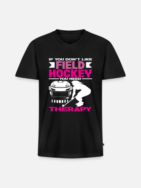 Field Hockey Player Therapy Saying - Men's Premium Organic T-shirt with V-neck - black