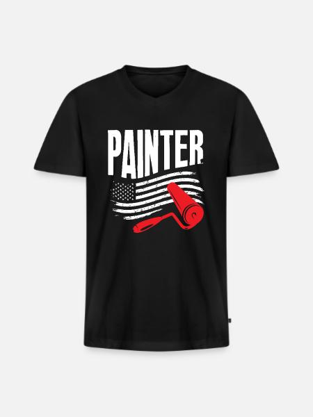 Painter with American flag inspiration - Men's Premium Organic T-shirt with V-neck - black