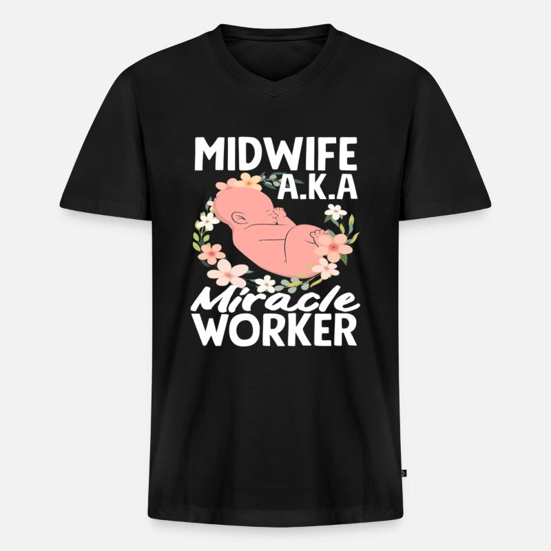 Hebamme Alias Wunderarbeiter - Männer Premium Bio T-Shirt mit V-Ausschnitt - Schwarz