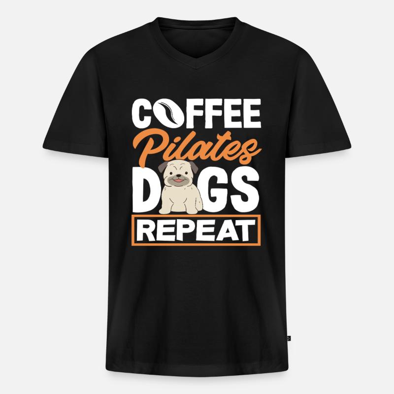 Pilates Café Chiens Répéter - T-shirt encolure en V Premium bio Homme - noir