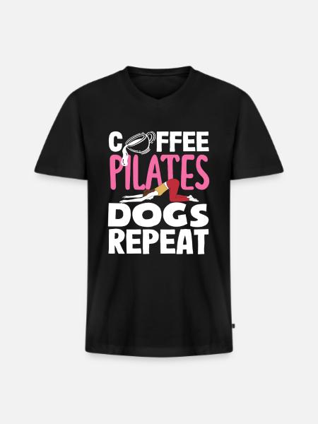 Pilates Coffee Dogs Repeat - Men's Premium Organic T-shirt with V-neck - black