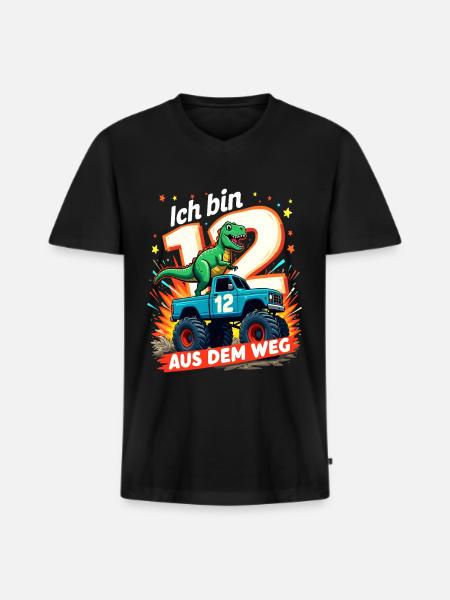 Dinosaur 12th Birthday Monster Truck - Men's Premium Organic T-shirt with V-neck - black