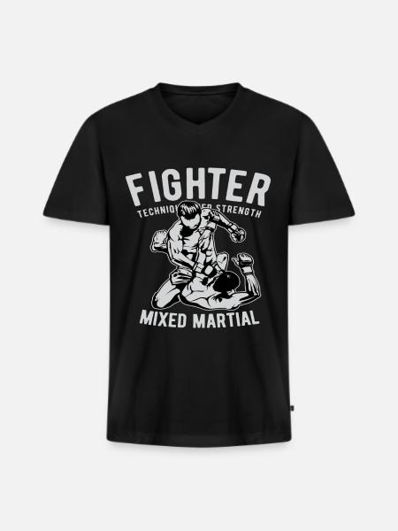 Fighter, MMA, Boxen - Männer Premium Bio T-Shirt mit V-Ausschnitt - Schwarz