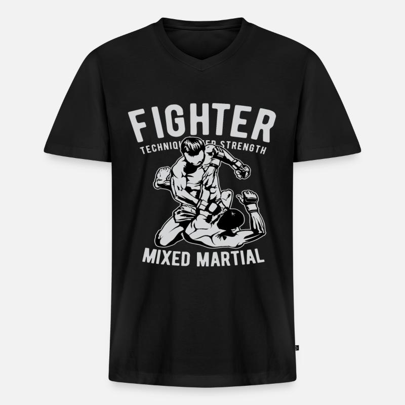 Fighter, MMA, Boxen - Männer Premium Bio T-Shirt mit V-Ausschnitt - Schwarz