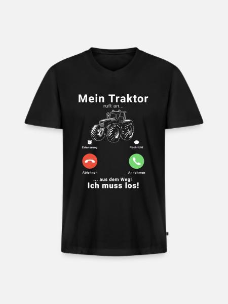 Mein Traktor ruft Aus dem Weg Ich muss los - Männer Premium Bio T-Shirt mit V-Ausschnitt - Schwarz