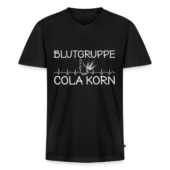 Blutgruppe Cola Korn - Männer Premium Bio T-Shirt mit V-Ausschnitt - Schwarz - Vorne - Nico (187cm)