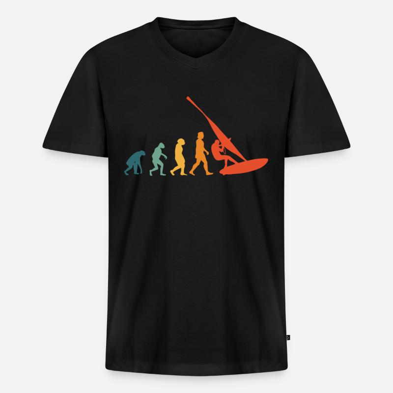 Windsurfer Evolution Retro Windsurfing Windsurf - Männer Premium Bio T-Shirt mit V-Ausschnitt - Schwarz