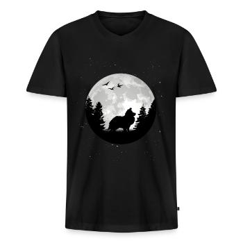 Sheltie Berger Chien Lune Shetland Sheepdog - T-shirt encolure en V Premium bio Homme - noir - Devant - Nico (187cm)