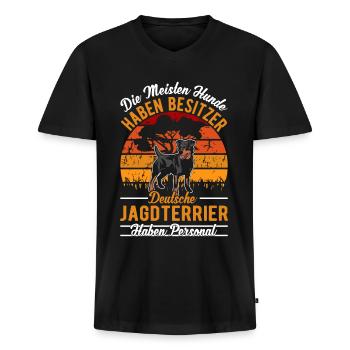 Deutscher Jagdterrier Personal - Männer Premium Bio T-Shirt mit V-Ausschnitt - Schwarz - Vorne - Nico (187cm)