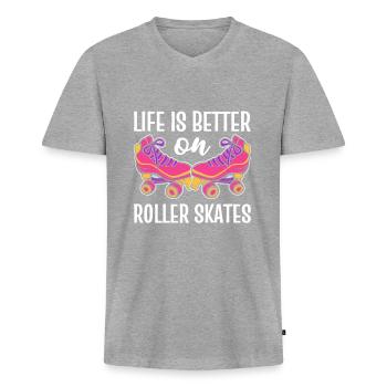 Life’s Better On Roller Skates Roller Skating - Männer Premium Bio T-Shirt mit V-Ausschnitt - Grau meliert - Vorne