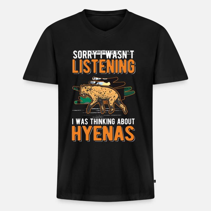 Hyäne Erdwolf Hyena - Männer Premium Bio T-Shirt mit V-Ausschnitt - Schwarz