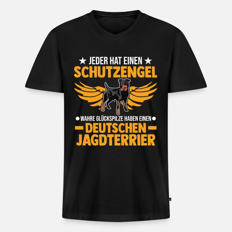Deutscher Jagdterrier Schutzengel - Männer Premium Bio T-Shirt mit V-Ausschnitt - Schwarz