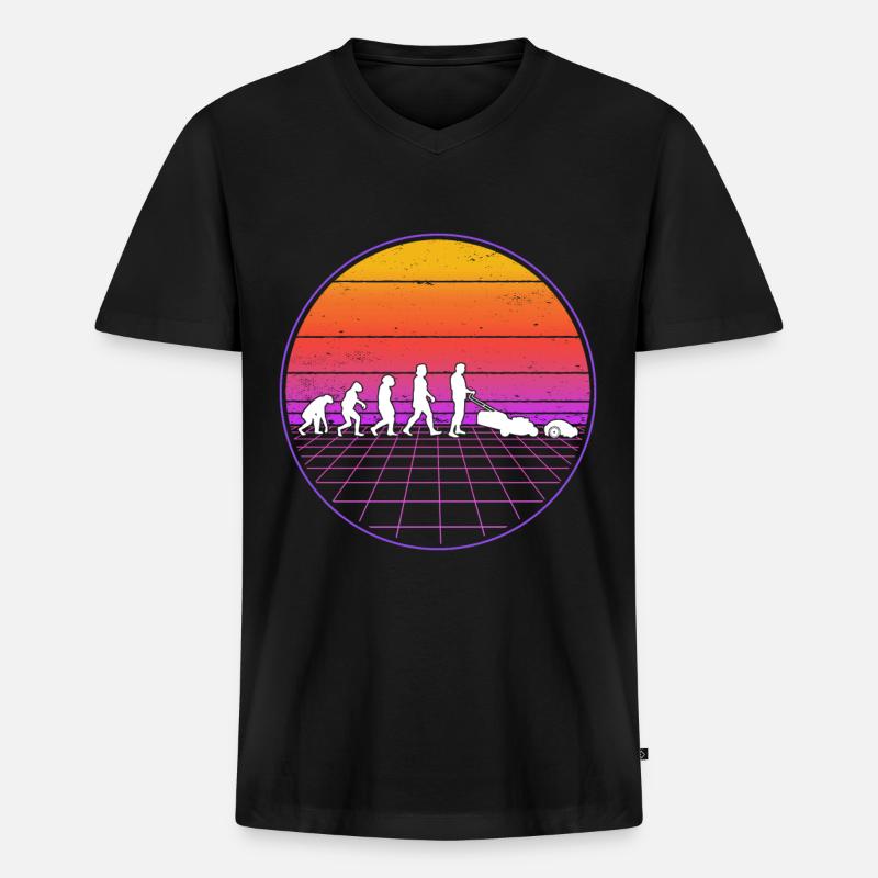 Mähroboter Evolution Retro Rasenroboter - Männer Premium Bio T-Shirt mit V-Ausschnitt - Schwarz