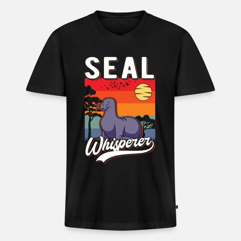 Robben Flüsterer Seal Whisperer - Männer Premium Bio T-Shirt mit V-Ausschnitt - Schwarz